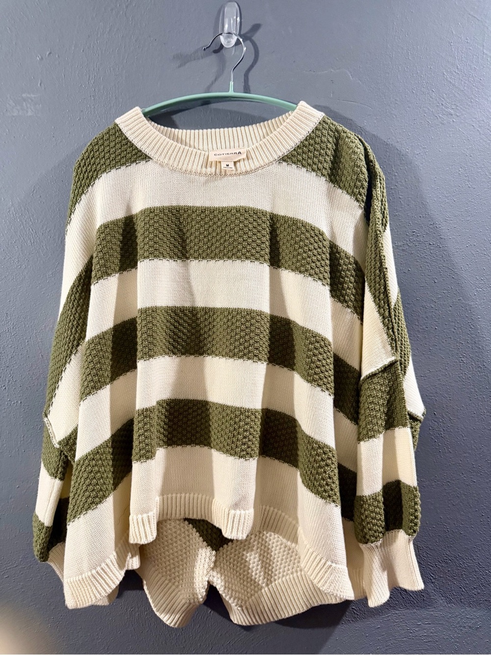 NWOT Olive & Cream Striped Crewneck Sweater